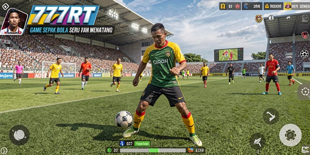 Screenshot utama 777RT menampilkan gameplay sepak bola yang mendebarkan.