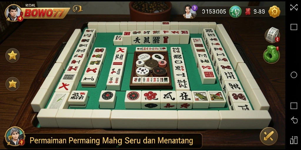 Tampilan gameplay seru BOWO77 dalam permainan Mahjong.