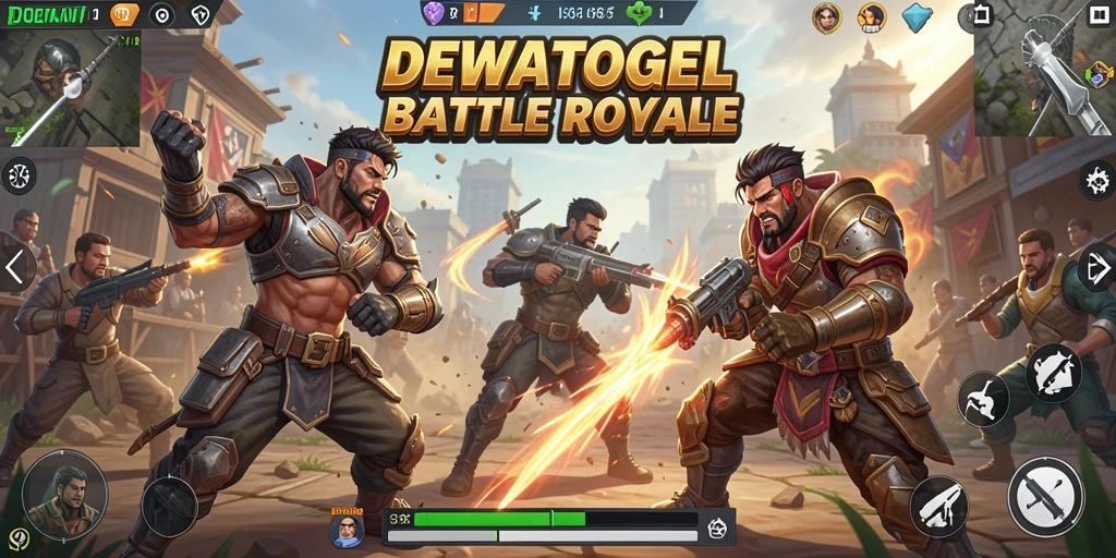 Tangkapan layar DEWATOGEL menampilkan aksi intens dalam permainan Battle Royale.