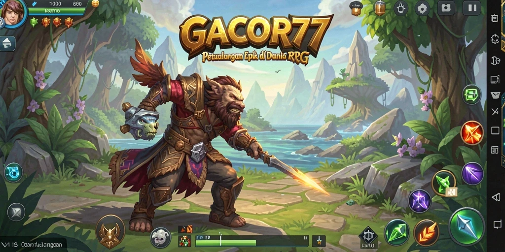 Screenshot GACOR77 menampilkan aksi pertarungan epik dalam dunia RPG.
