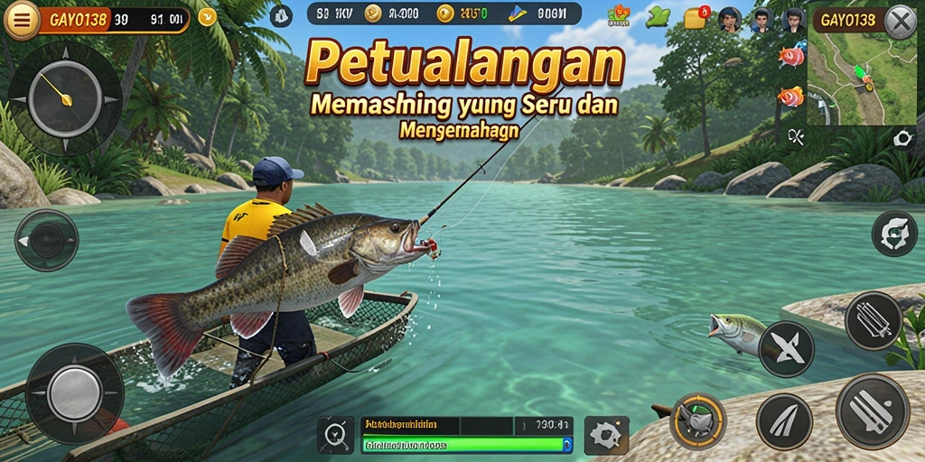 Tampilan gameplay GAYO138 saat menangkap ikan yang besar.