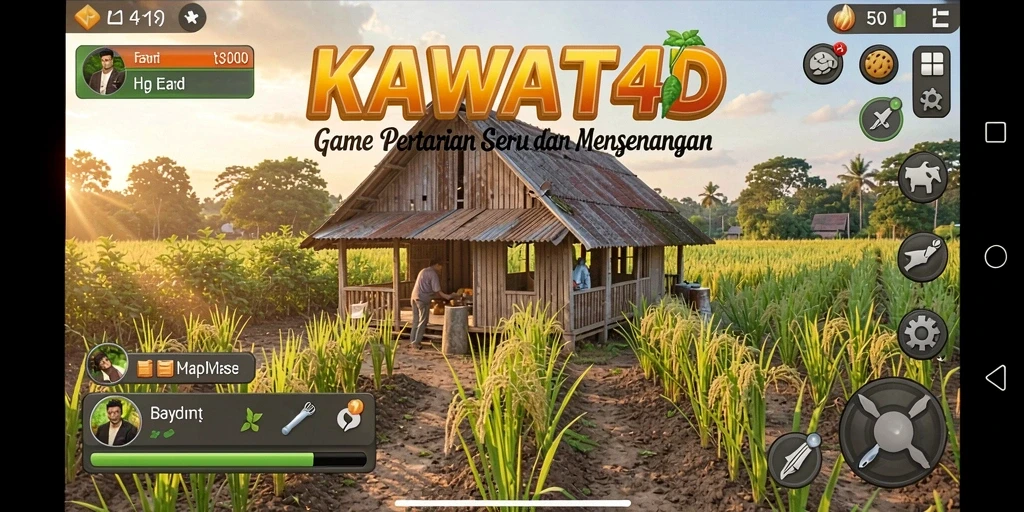 Tampilan screenshot gameplay KAWAT4D dengan aktivitas pertanian yang seru.