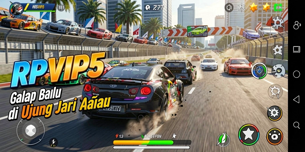 Tampilan gameplay RPVIP5 yang mendebarkan dan penuh aksi balap.