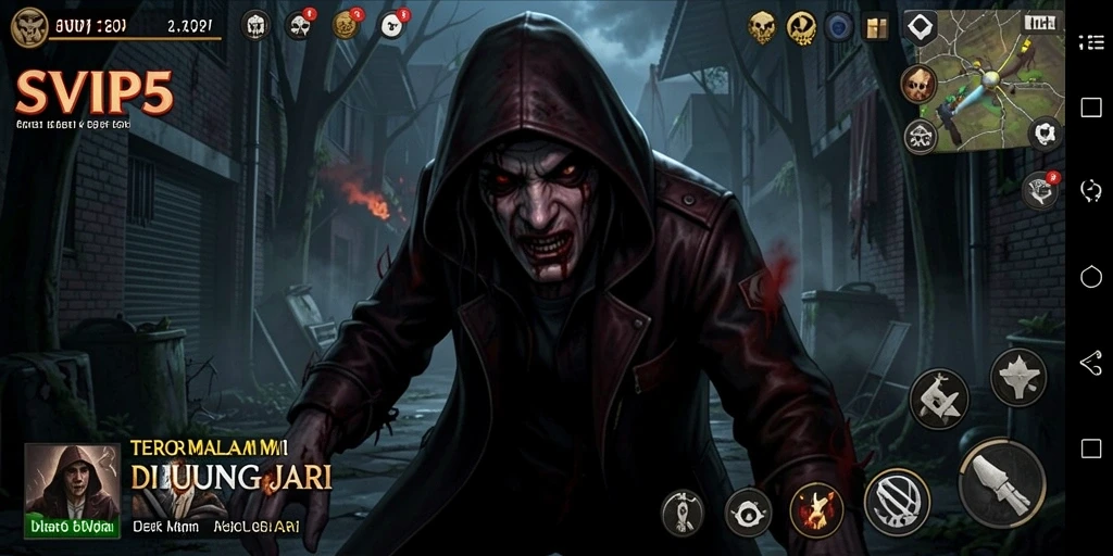 Screenshot gameplay SVIP5 yang menampilkan atmosfer horror mencekam.