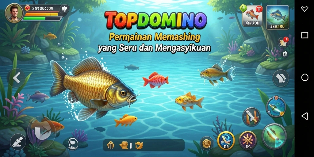 Tampilan gameplay seru memancing di TOPDOMINO yang memukau.