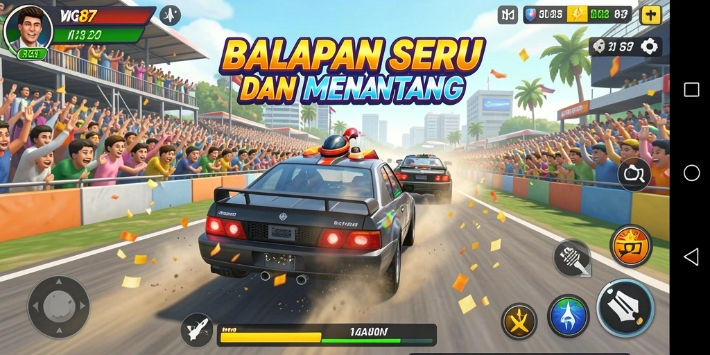 Screenshot gameplay WG87 menampilkan balapan yang seru dan menegangkan.