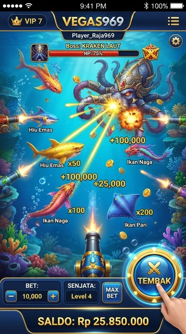 Tampilan utama aplikasi vegas969 dengan berbagai pilihan kategori.